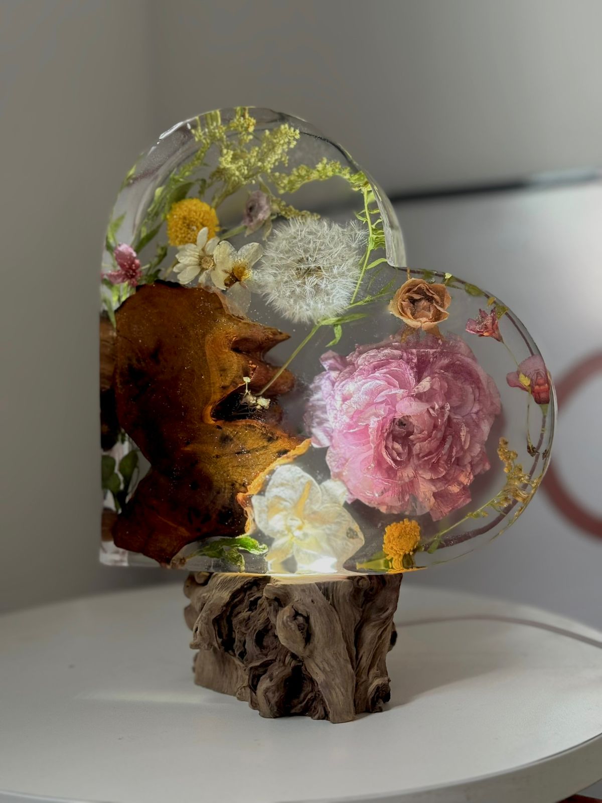 Eternal Heart of Nature Dandelion Floral Keepsake Lamp