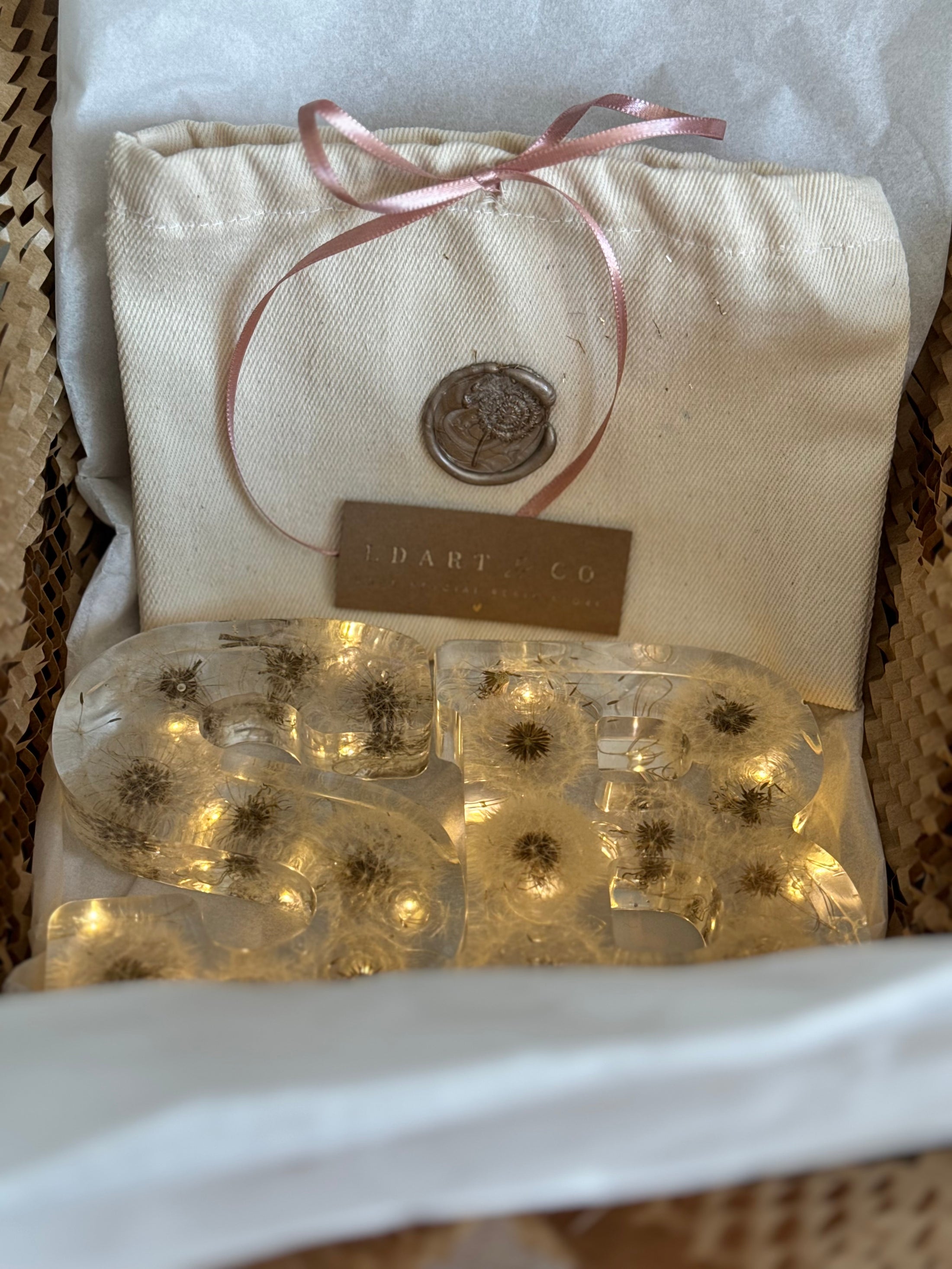 Initial with Dandelions & Fairy Lights - 10 cm