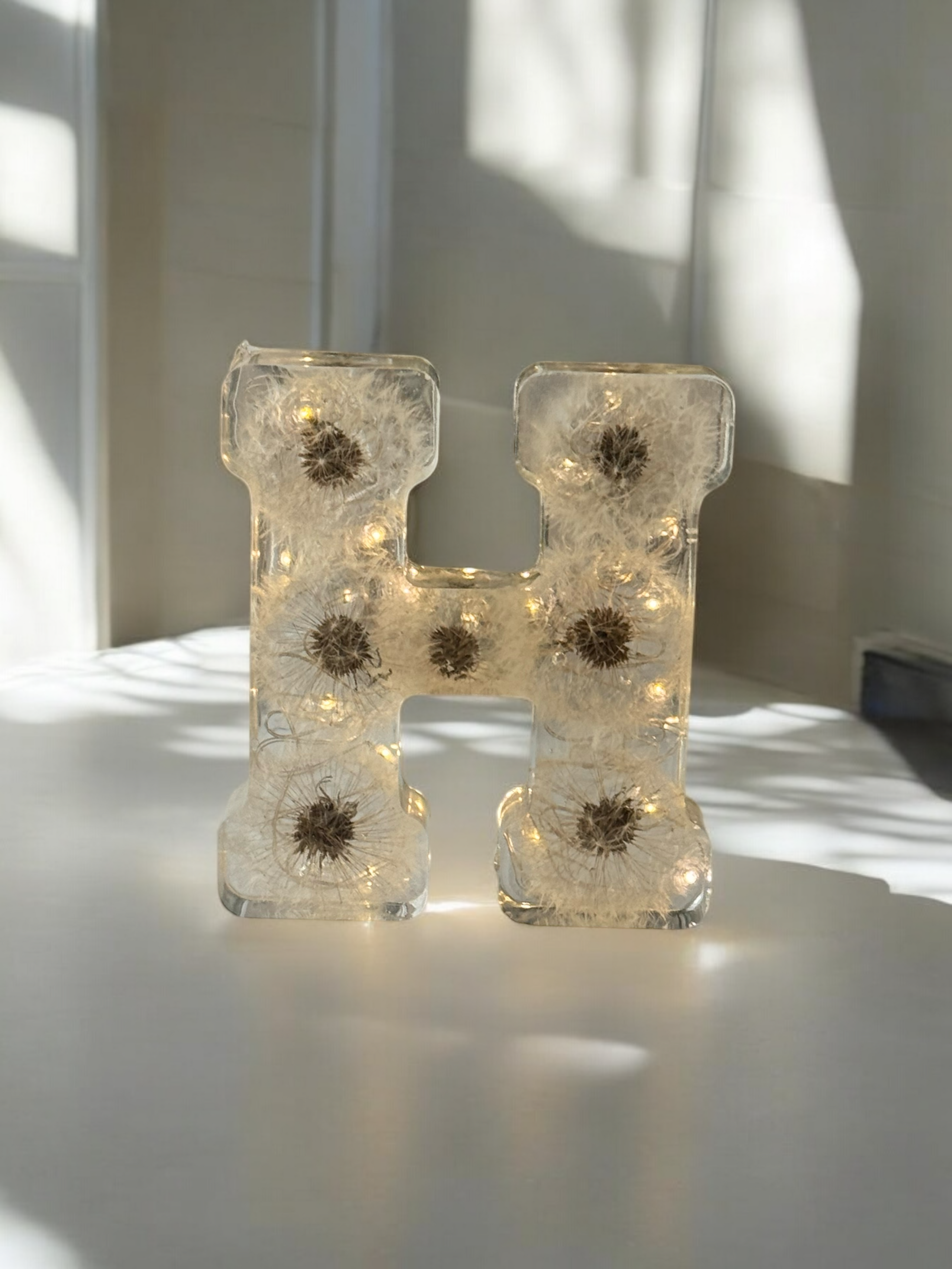Initial with Dandelions & Fairy Lights - 10 cm
