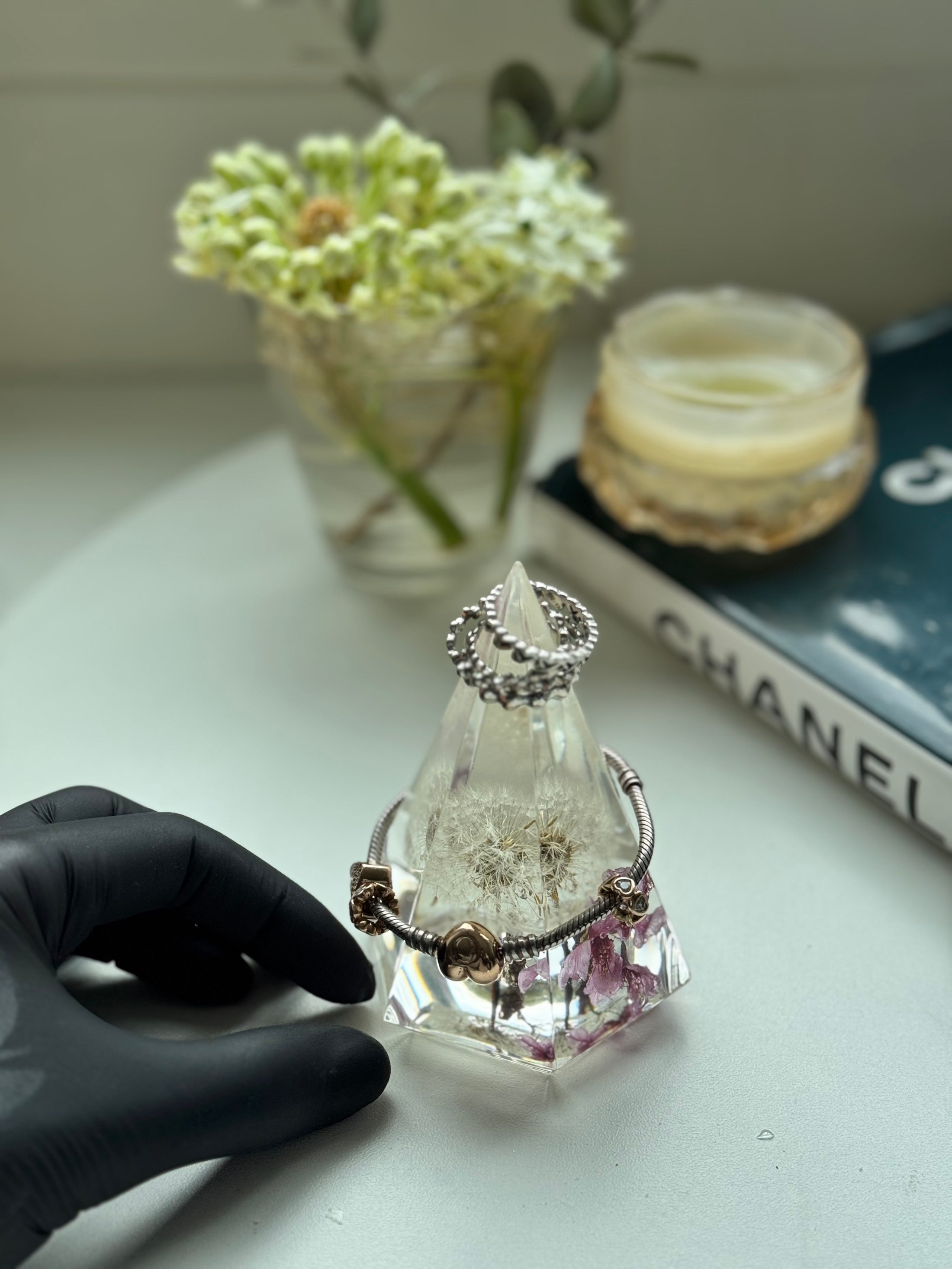 Botanical Dandelion Cherry Blossom Resin Ring Holder & Decor