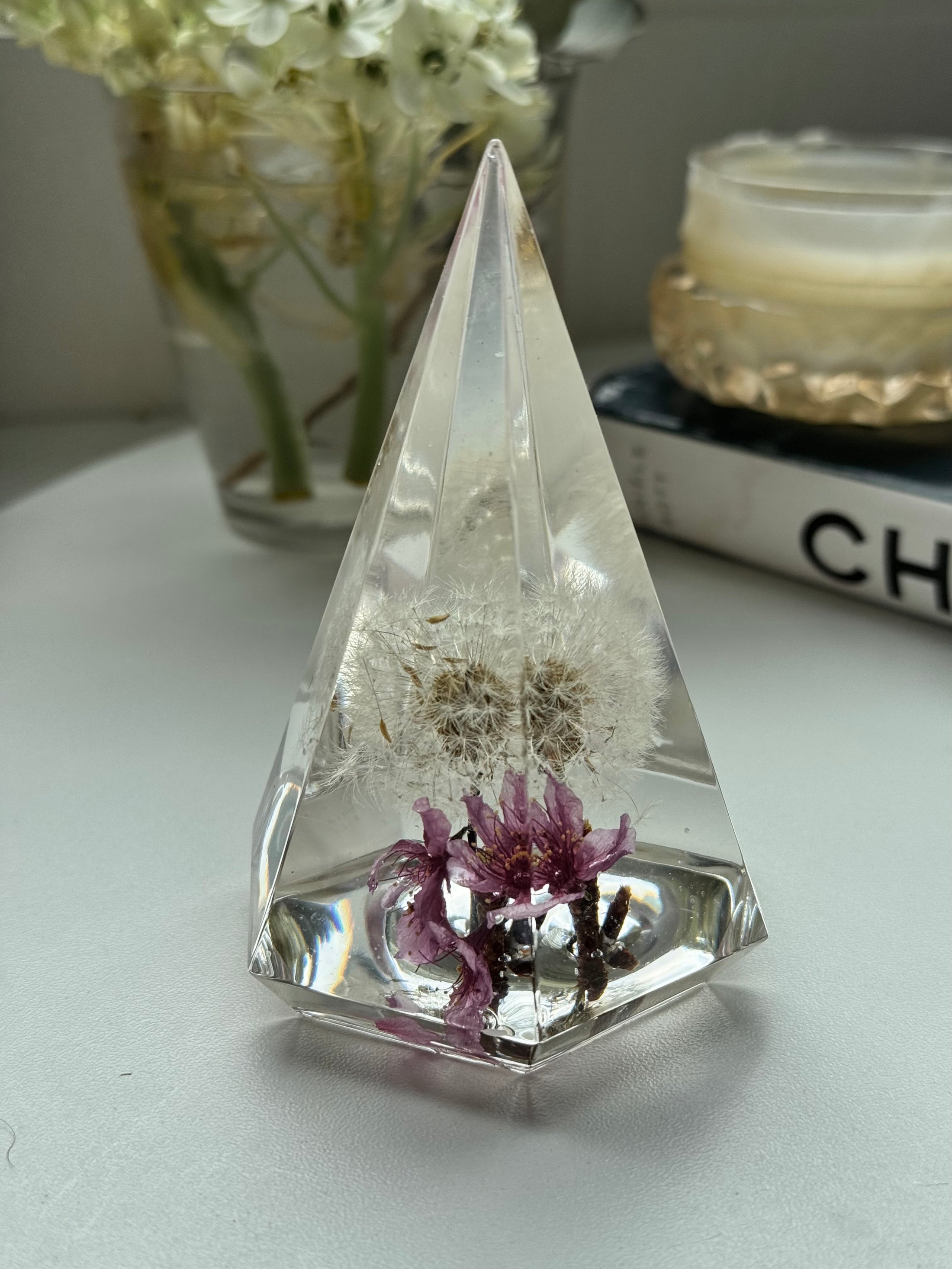 Botanical Dandelion Cherry Blossom Resin Ring Holder & Decor