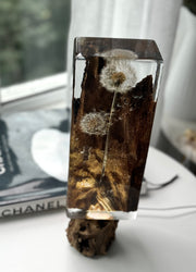 Dandelion Resin Lamp with Natural Wood - Ready to Ship
