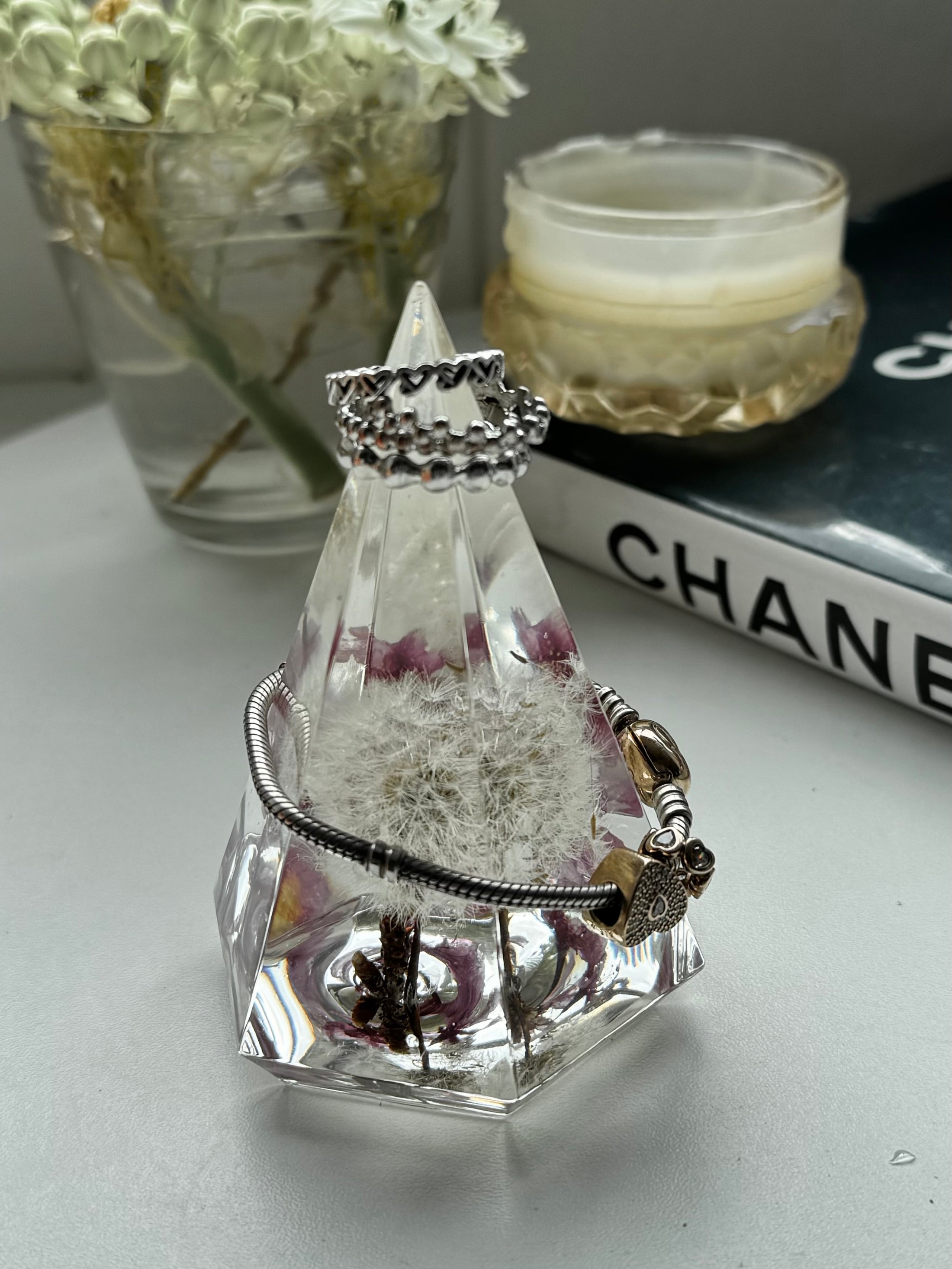Botanical Dandelion Cherry Blossom Resin Ring Holder & Decor