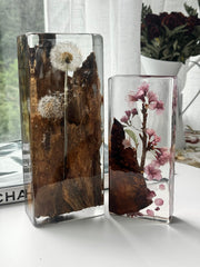 Dandelion Resin Lamp with Natural Wood - Ready to Ship