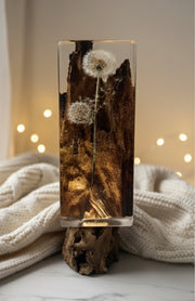Dandelion Resin Lamp with Natural Wood - Ready to Ship