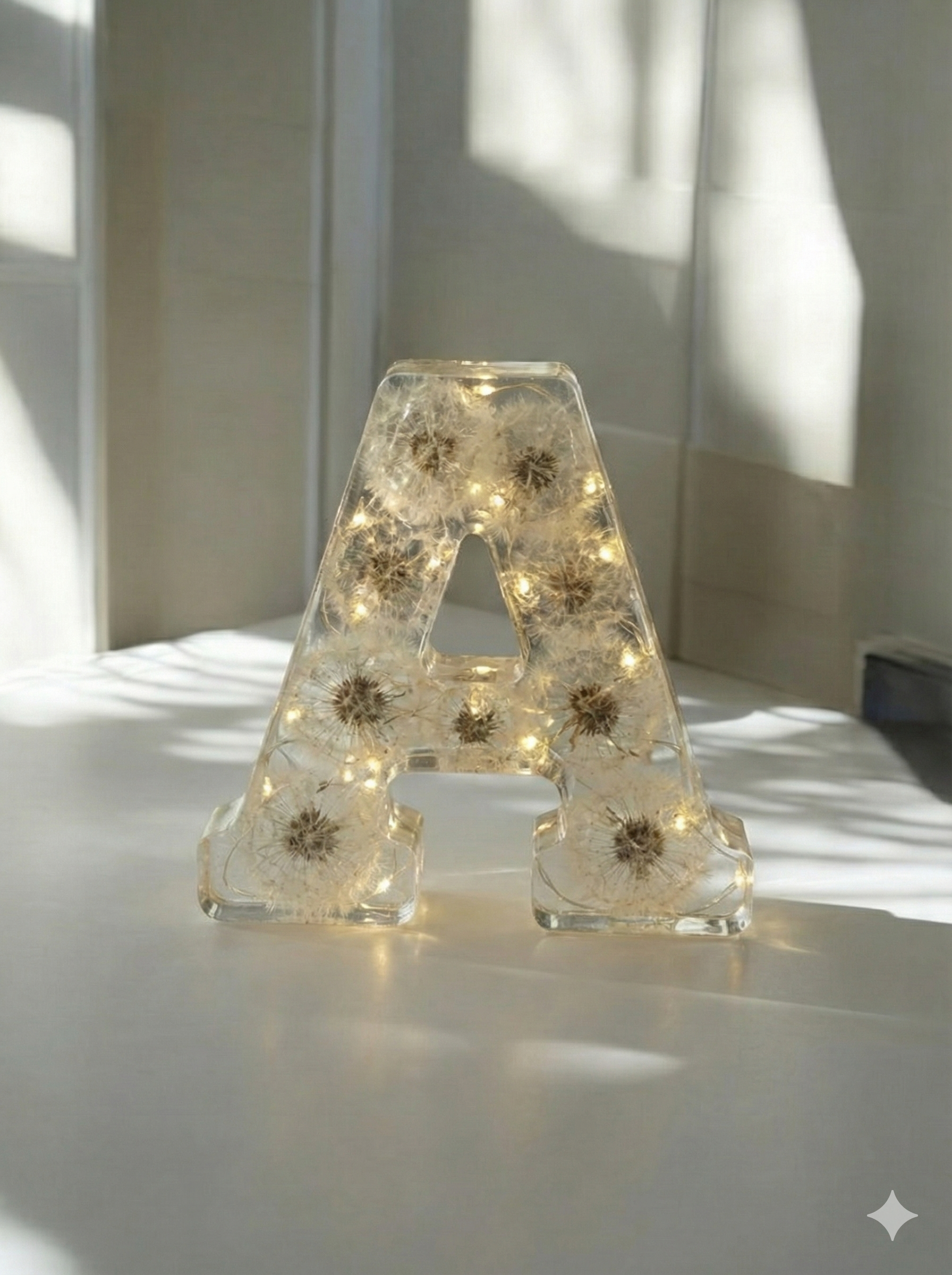 Initial with Dandelions & Fairy Lights - 10 cm