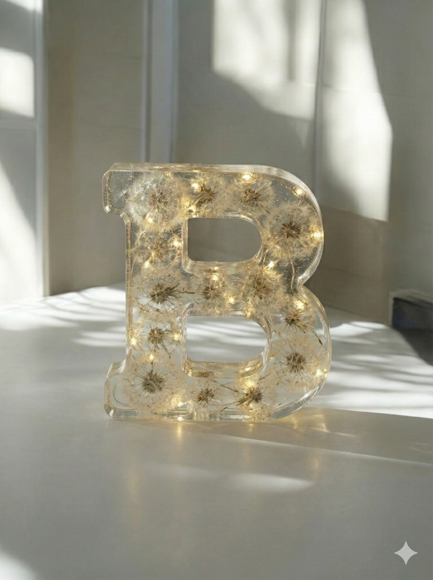 Initial with Dandelions & Fairy Lights - 10 cm