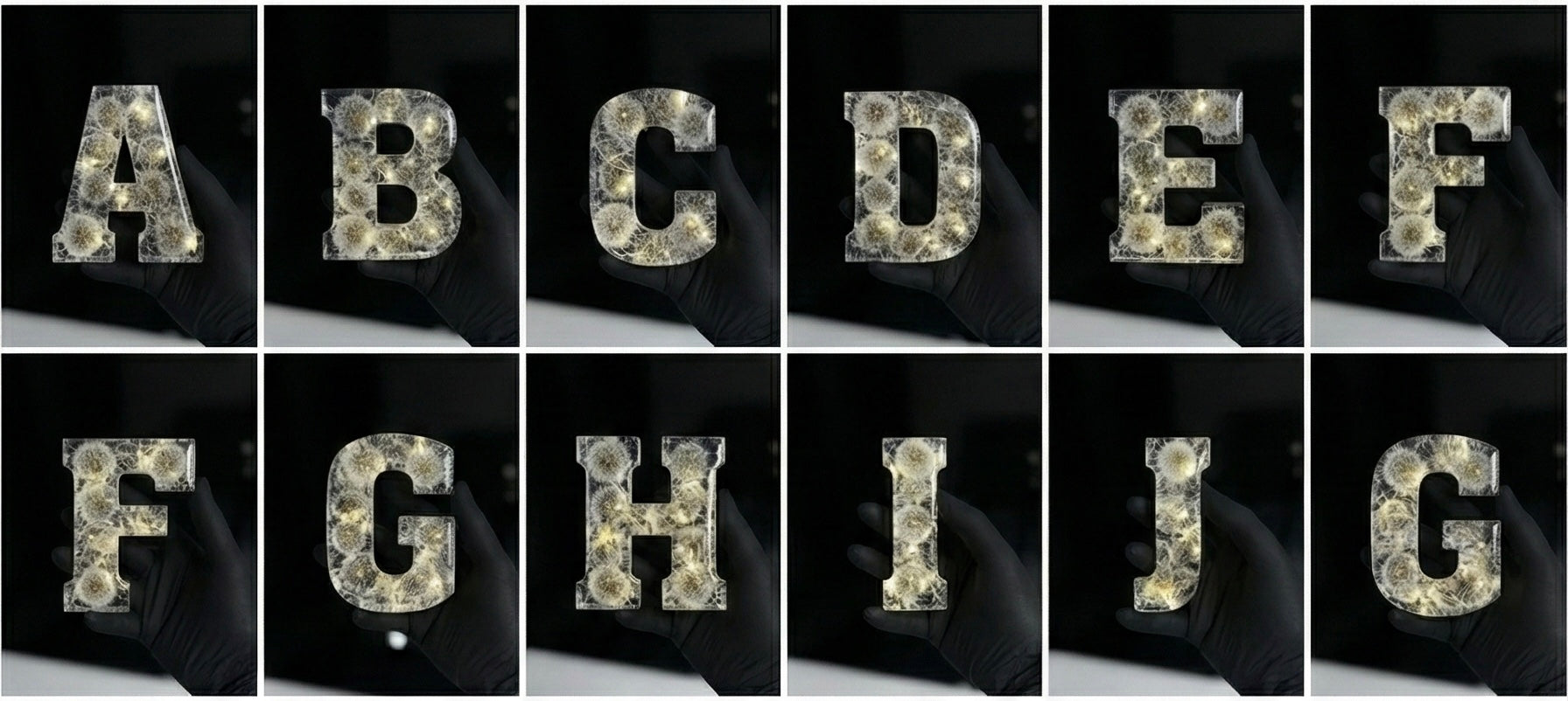 Initial with Dandelions & Fairy Lights - 10 cm