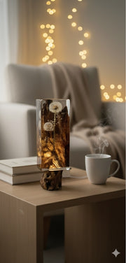 Dandelion Resin Lamp with Natural Wood - Ready to Ship
