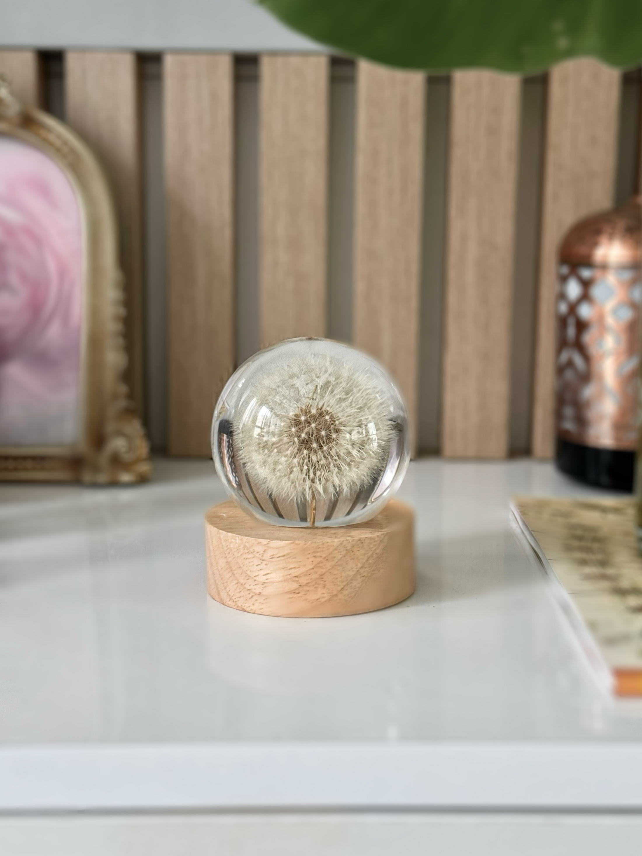 Dandelion sphere glowing at night